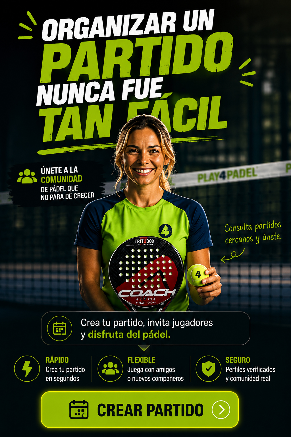 Crea tu partido en Play4padel