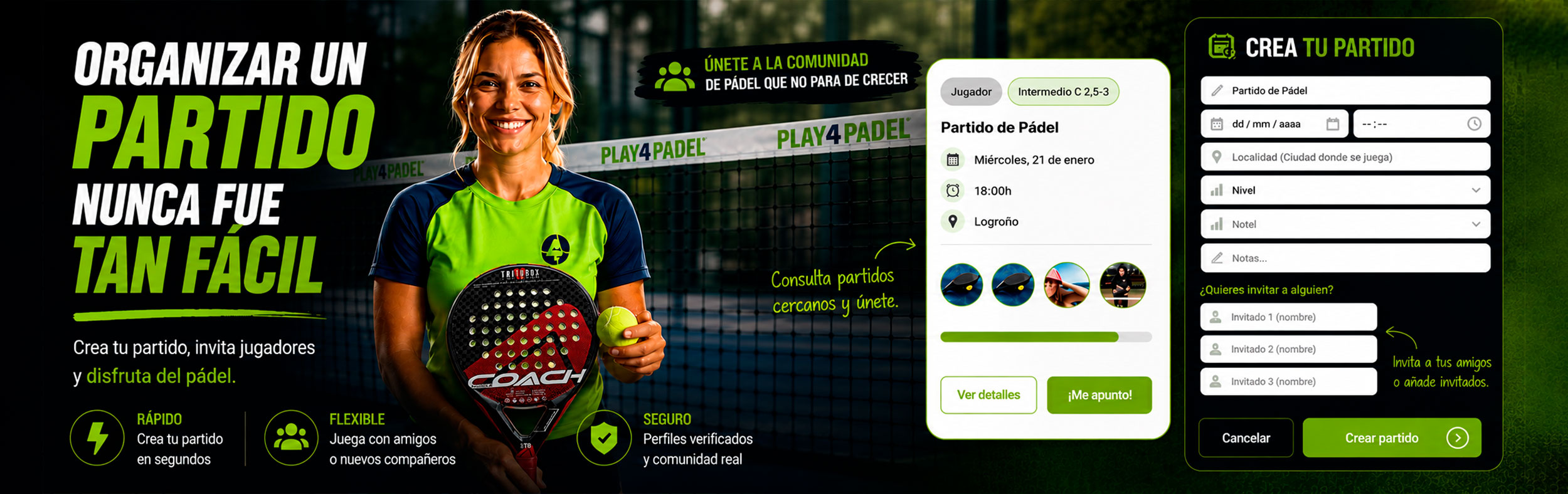 Crea tu partido en Play4padel